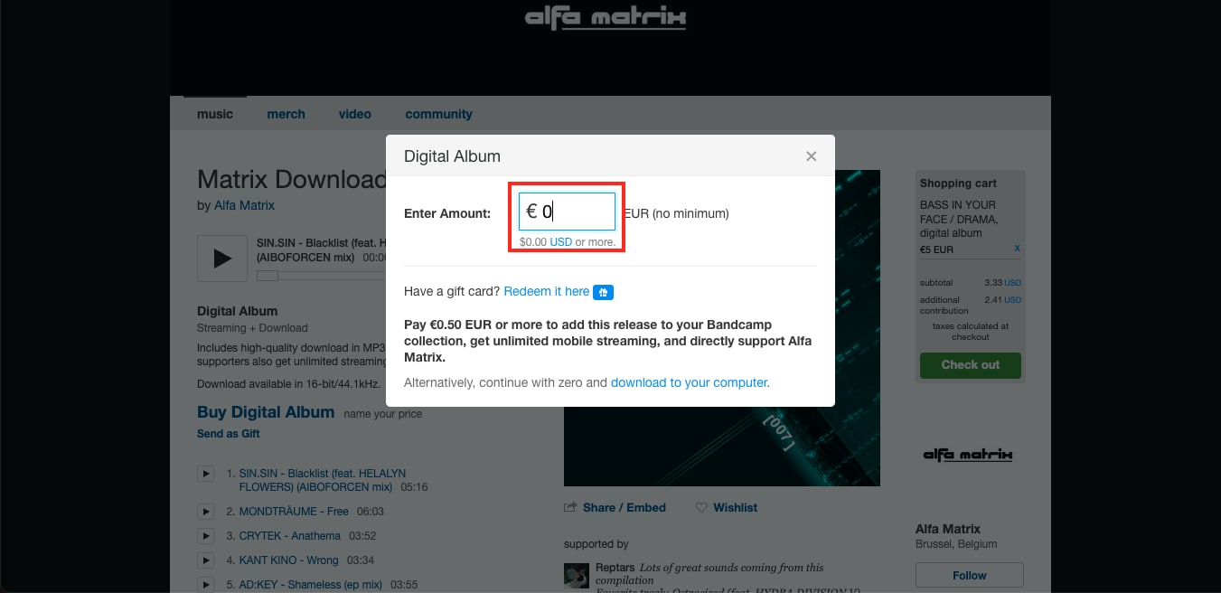 bandcamp name your price