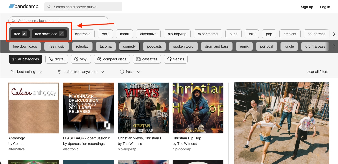 bandcamp search free music tags