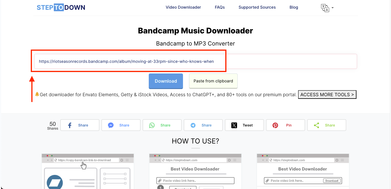 set to down paste link of bandcamp music