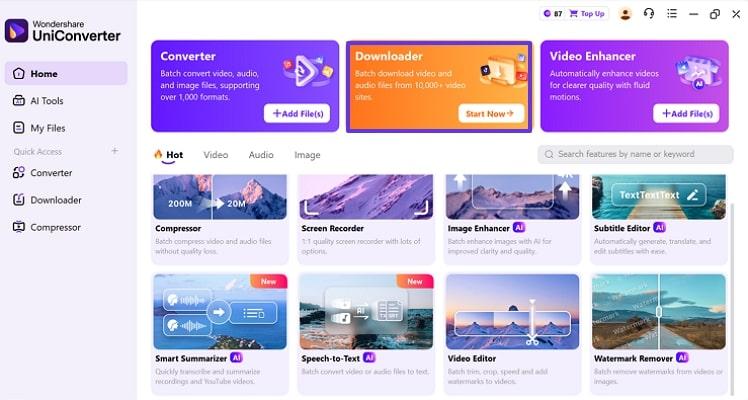access uniconverter download bluesky video function
