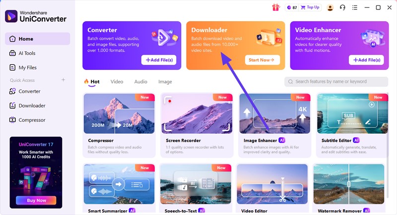 launch uniconverter press downloader