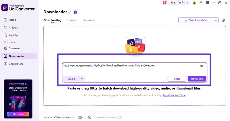 click download after pasting link