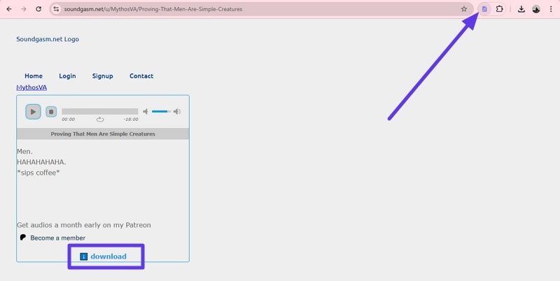 use download button to save soundgasm audio