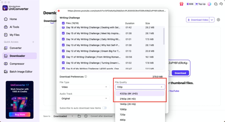 wondershare uniconverter batch download youtube shorts to mp4