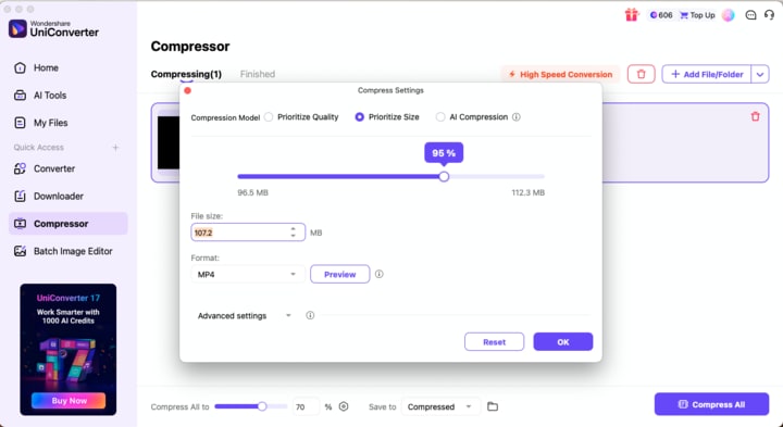 wondershare uniconverter compress