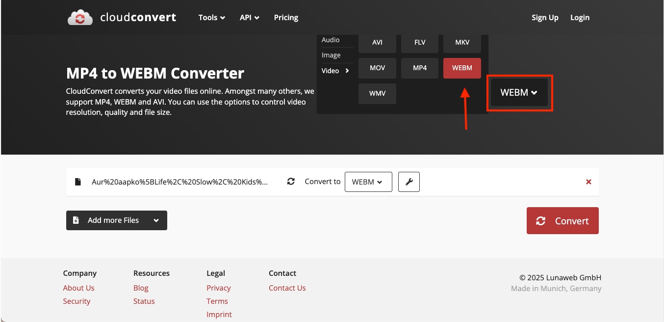cloudconvert choose format