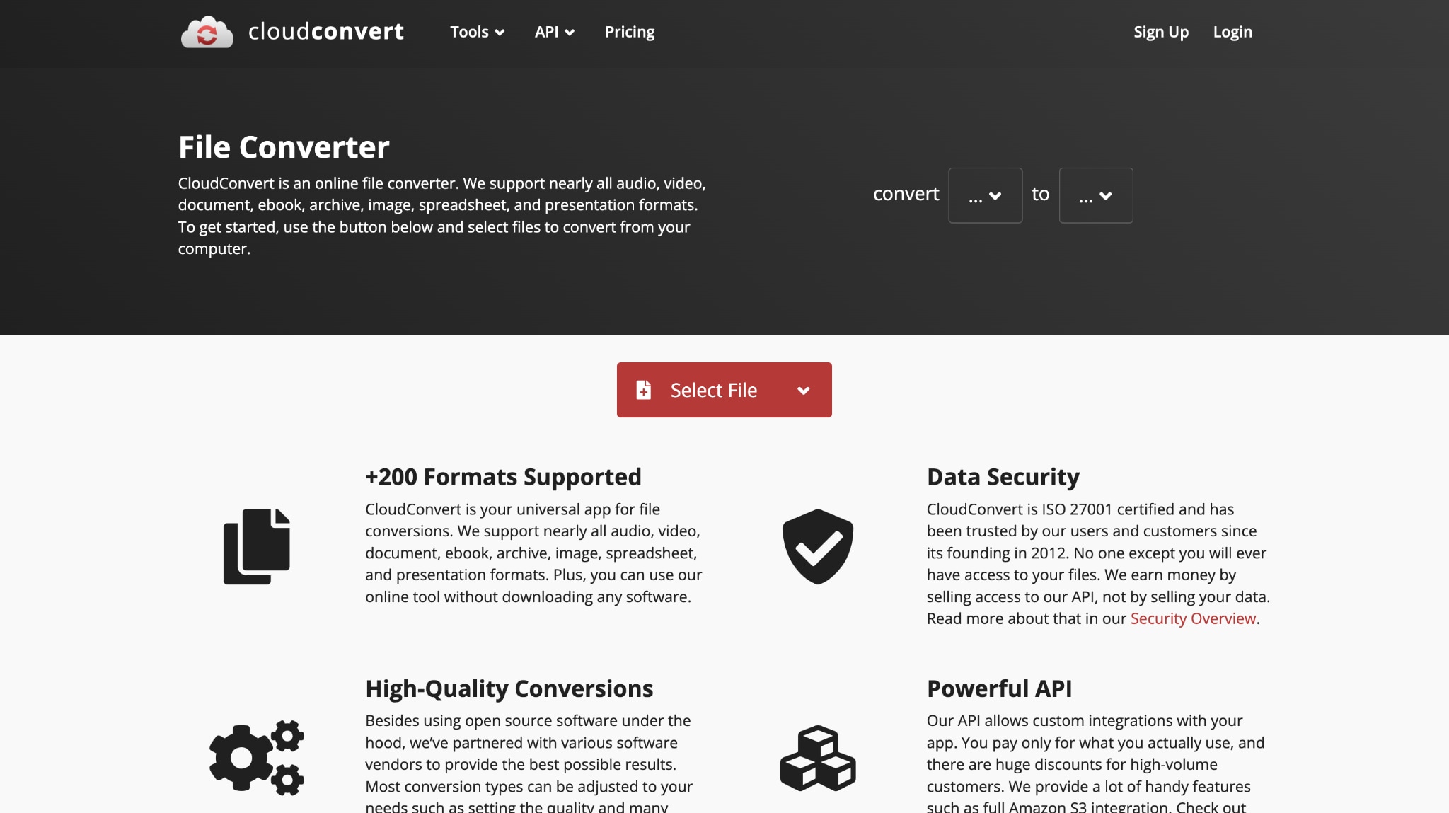 cloudconvert homepage