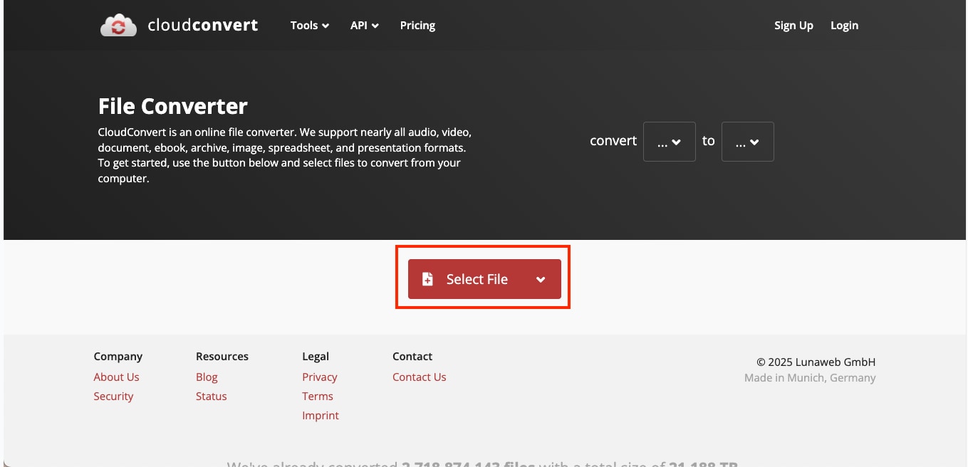 cloudconvert select file