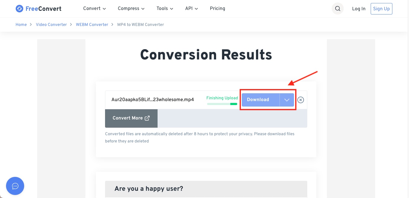freeconvert download converted webm files