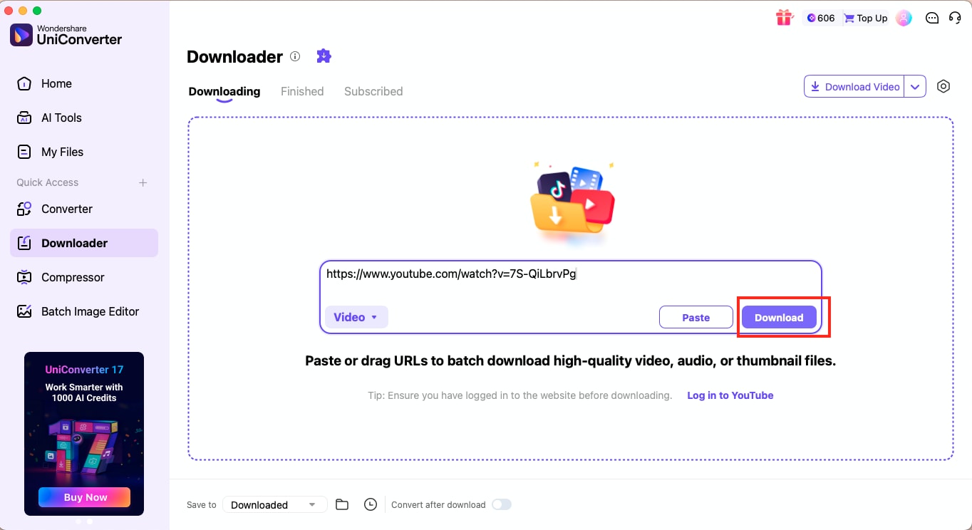 wondershare uniconverter paste link