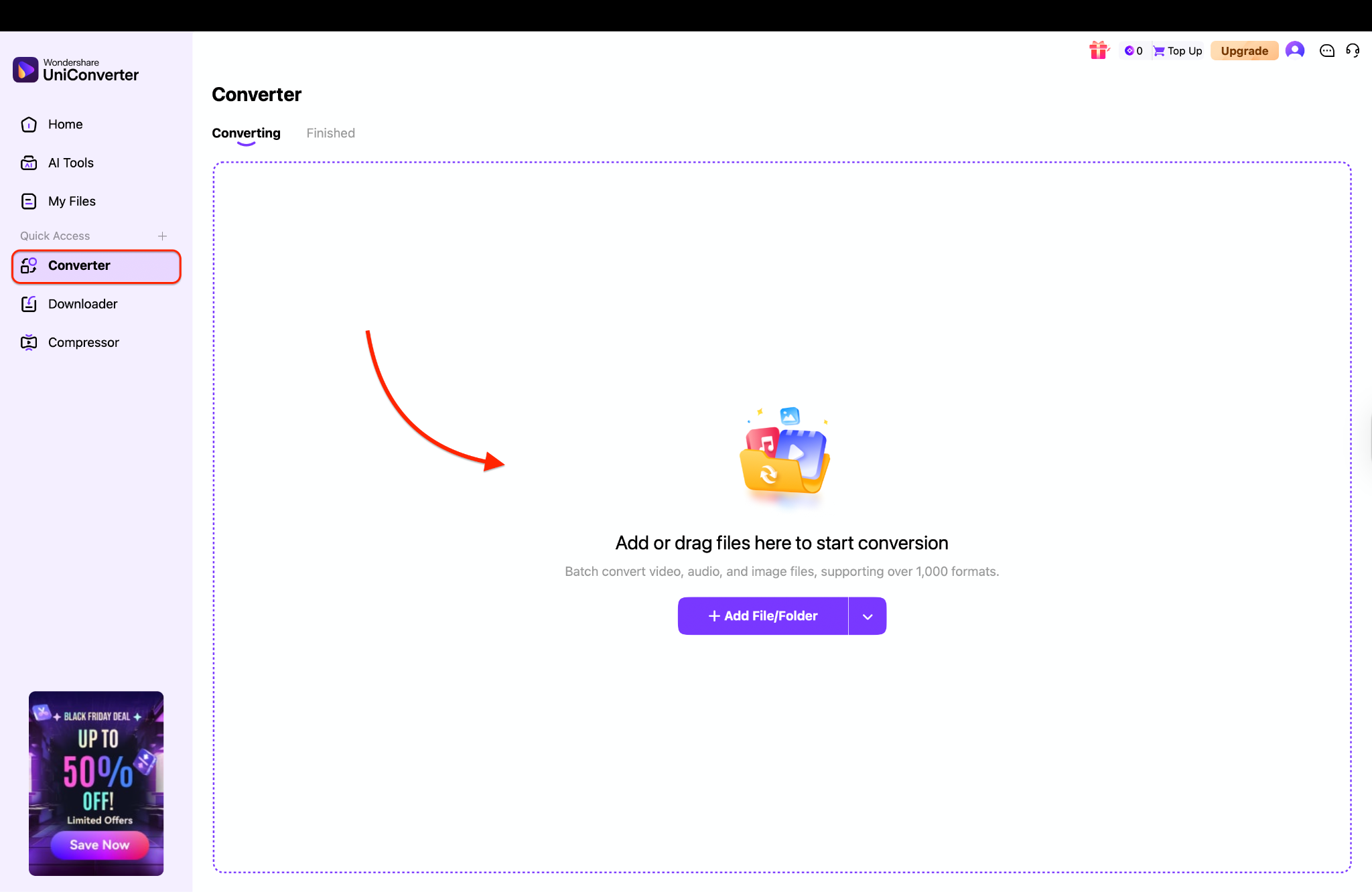 navigate to the converter tab