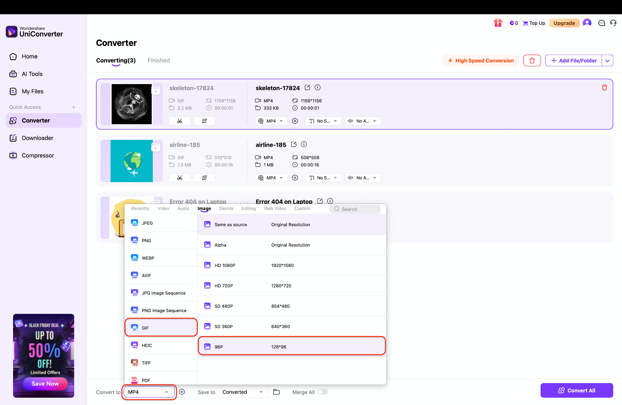 select gif and its resolution