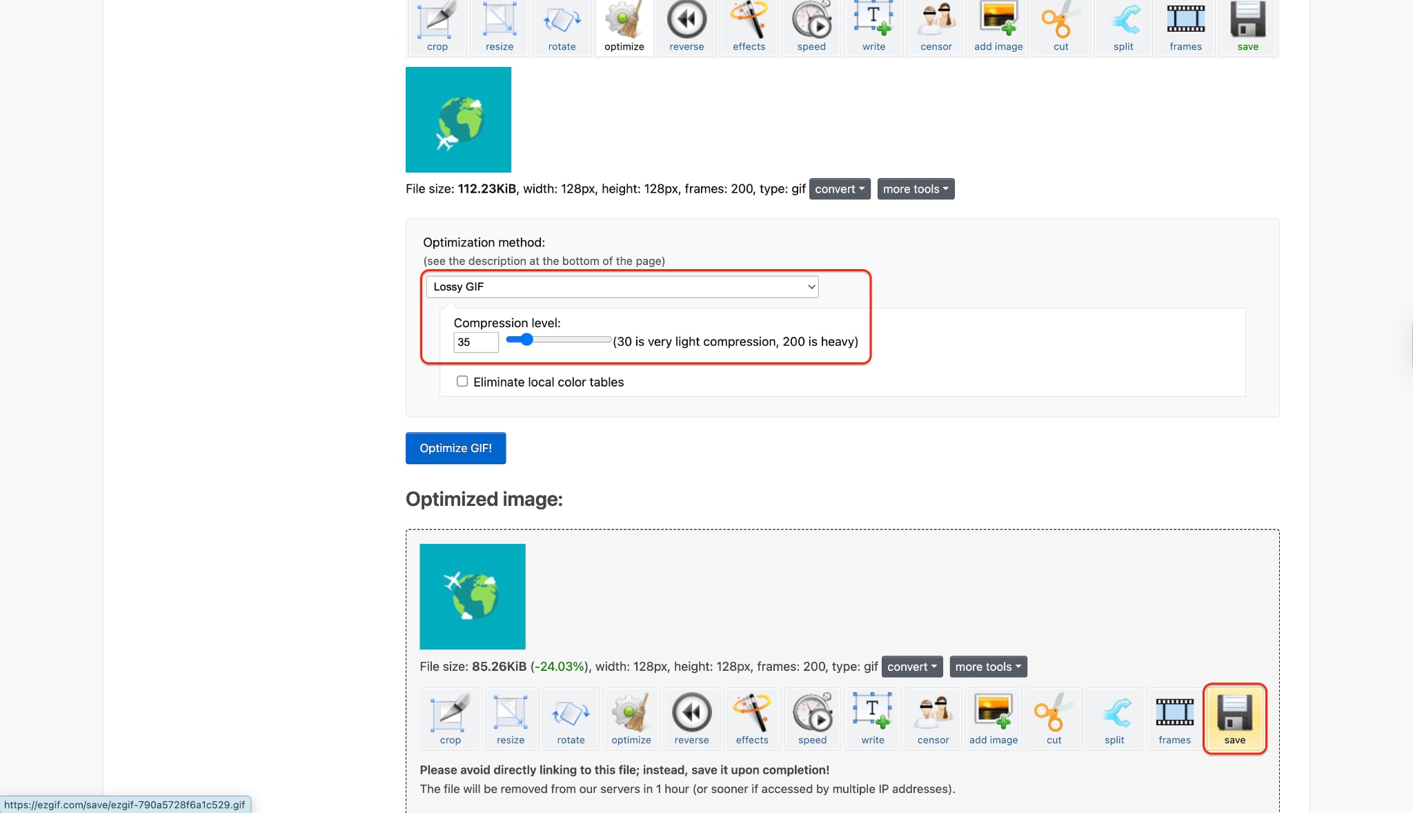 slide compression level and export