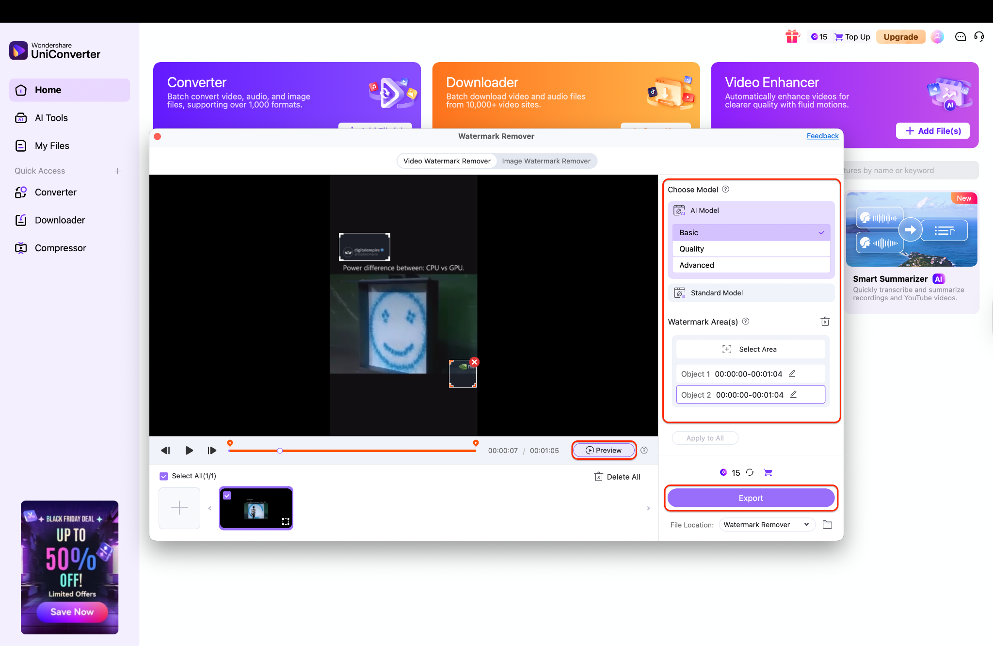 choose model, apply and export