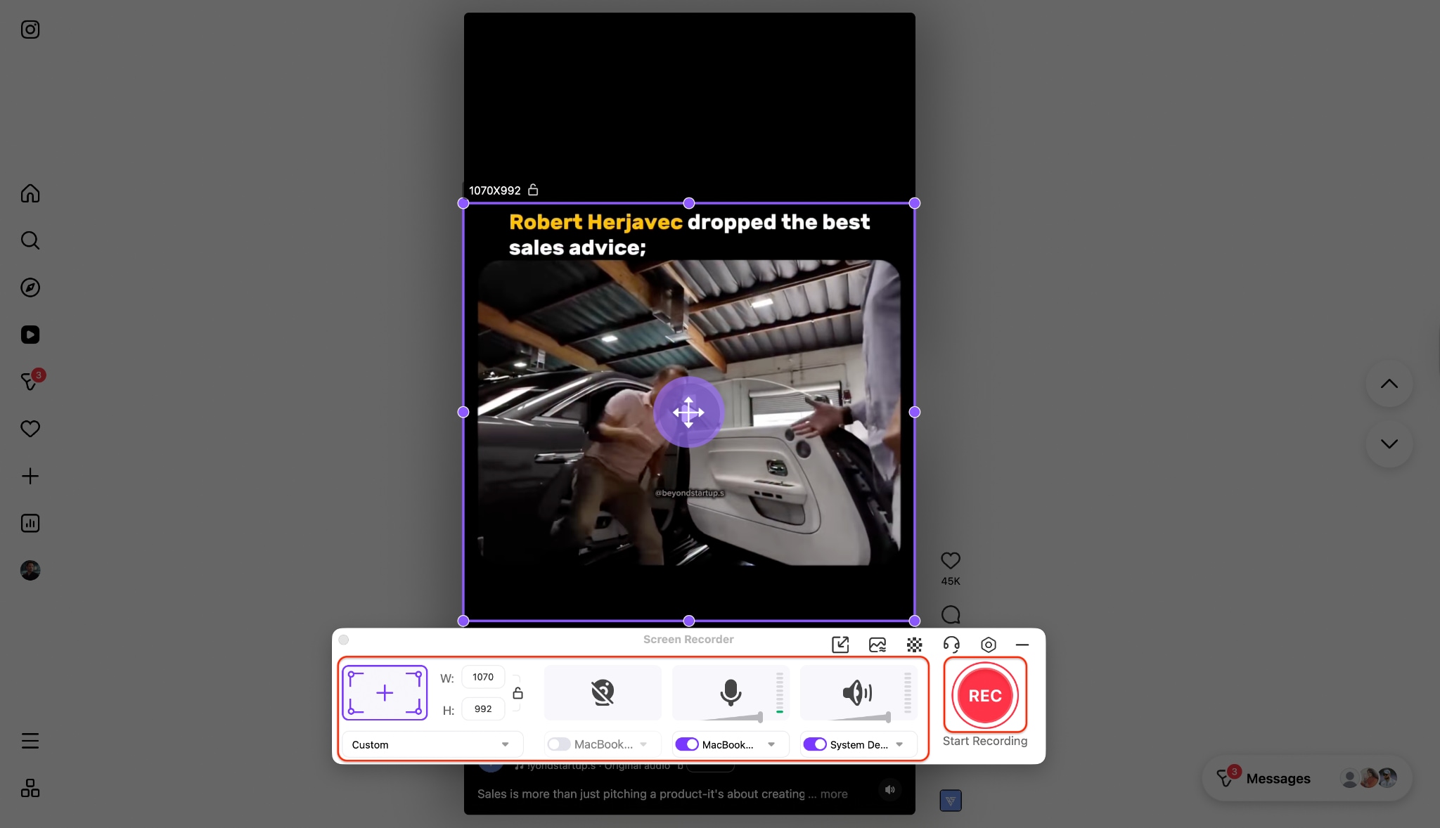 record an ig reel on your browser
