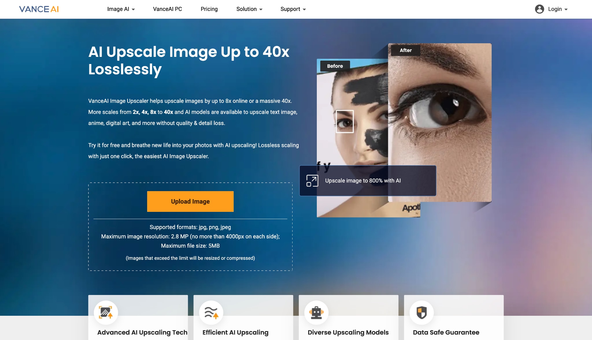 vanceai image enlarger interface