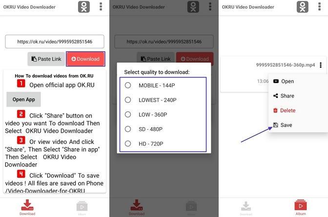 try android app ok video download