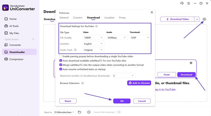 set video download settings