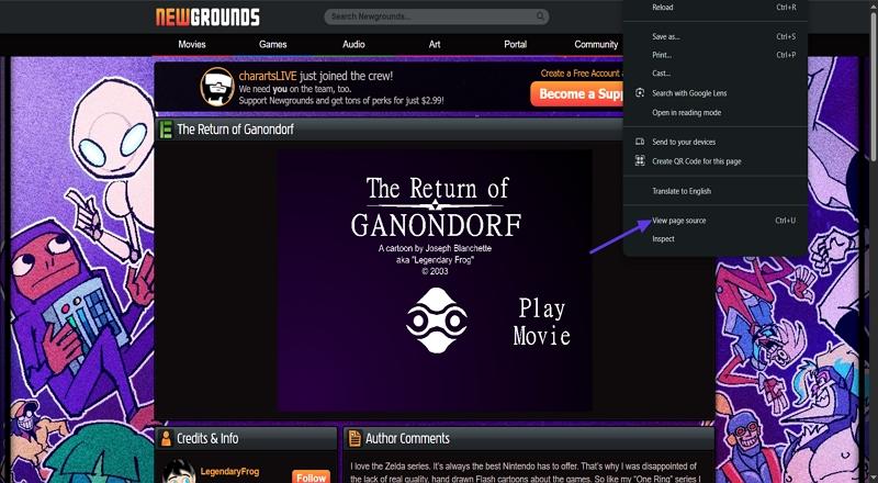 access newgrounds source page