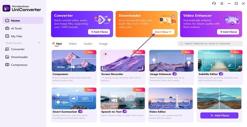 access uniconverter video download tool