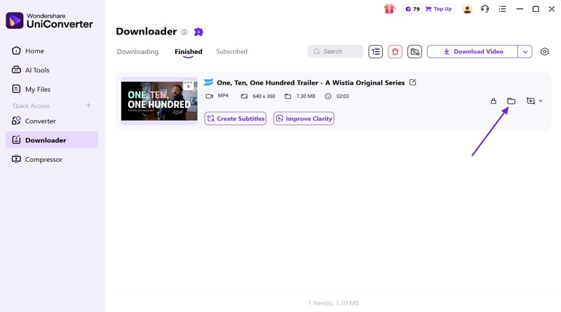 open uniconverter download folder