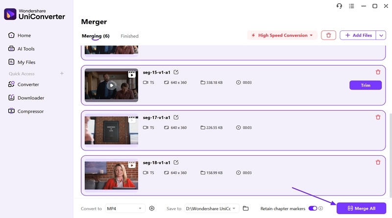 use uniconverter merge files