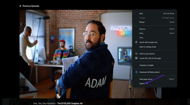 access inspect page wistia