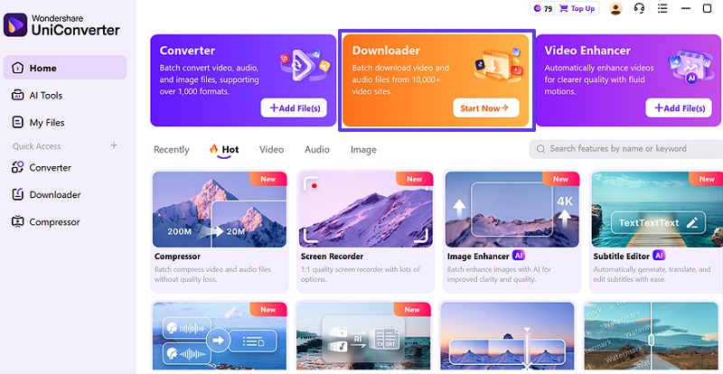 launch uniconverter press downloader