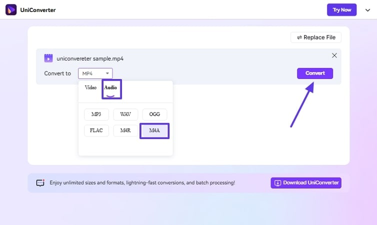 select desired format to select convert