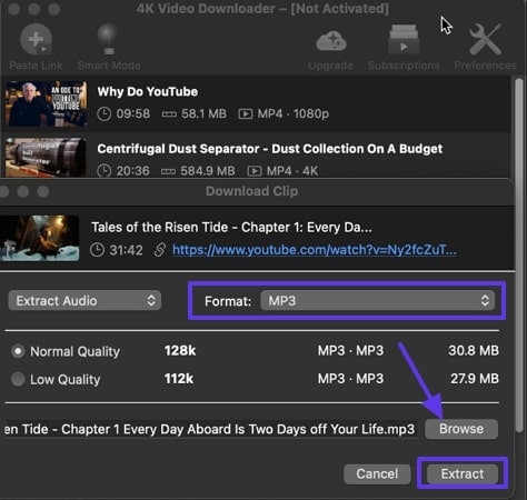 hit the extract button to fetch audio