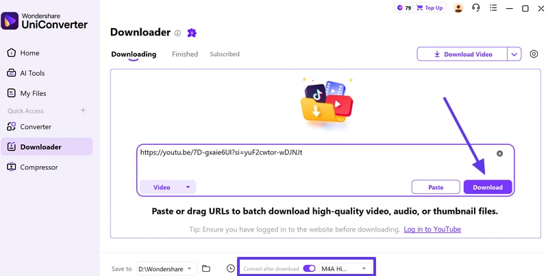 click download after pasting link