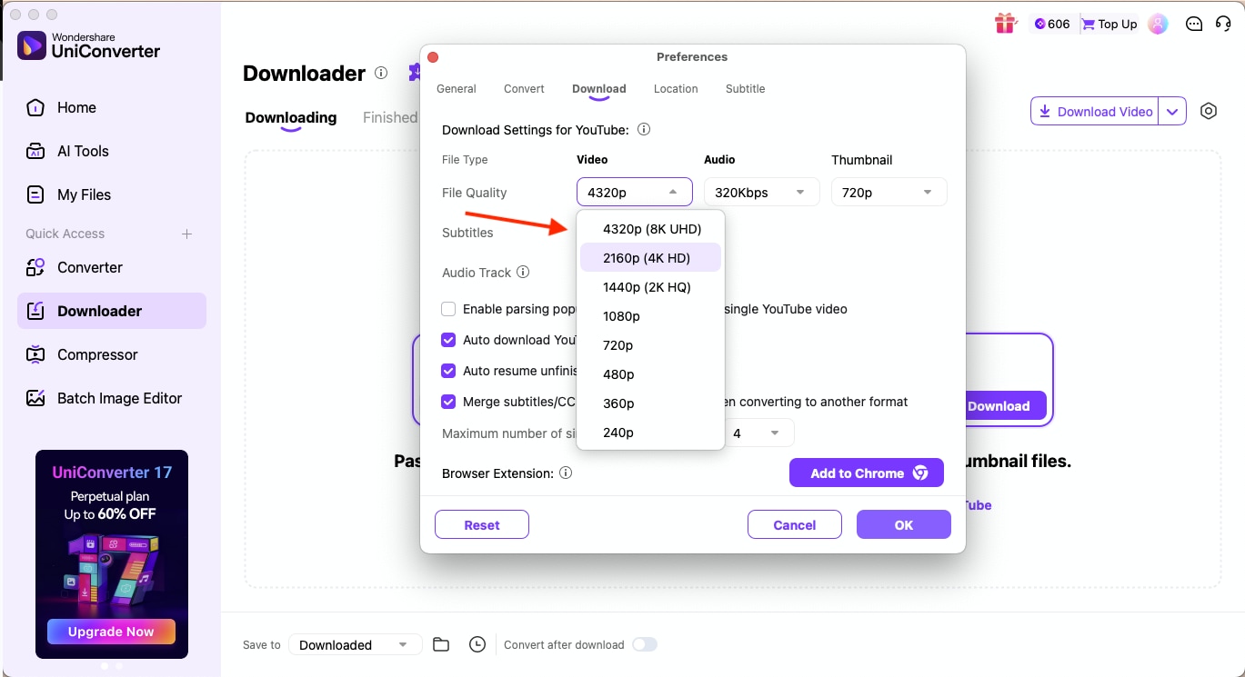 wondershare uniconverter adjust setting