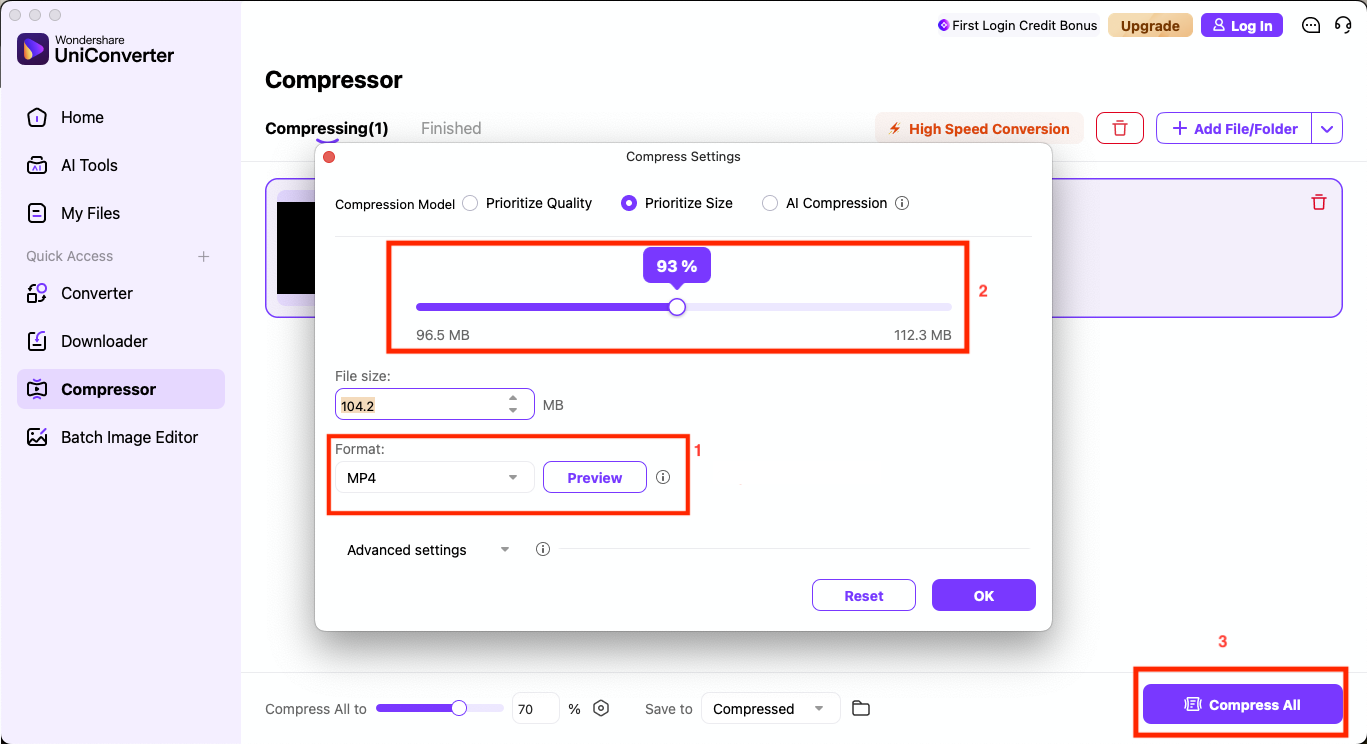 wondershare uniconverter compress all