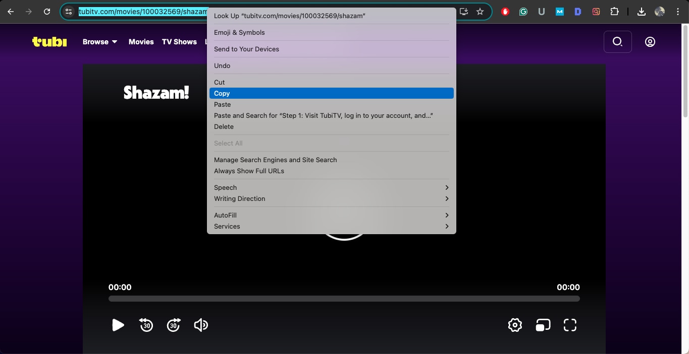 copy tubitv movie link