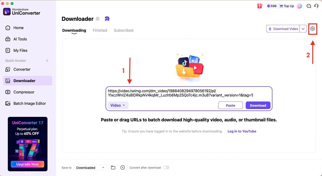 wondershare uniconverter paste link