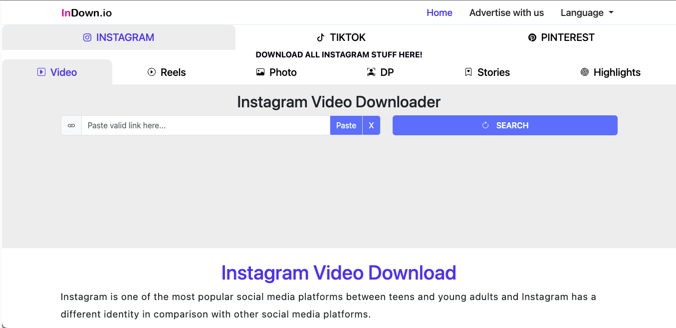indown instagram video downloader 4k