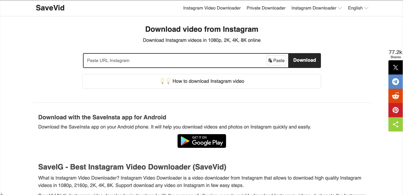 savevidnet instagram to mp4 4k converter