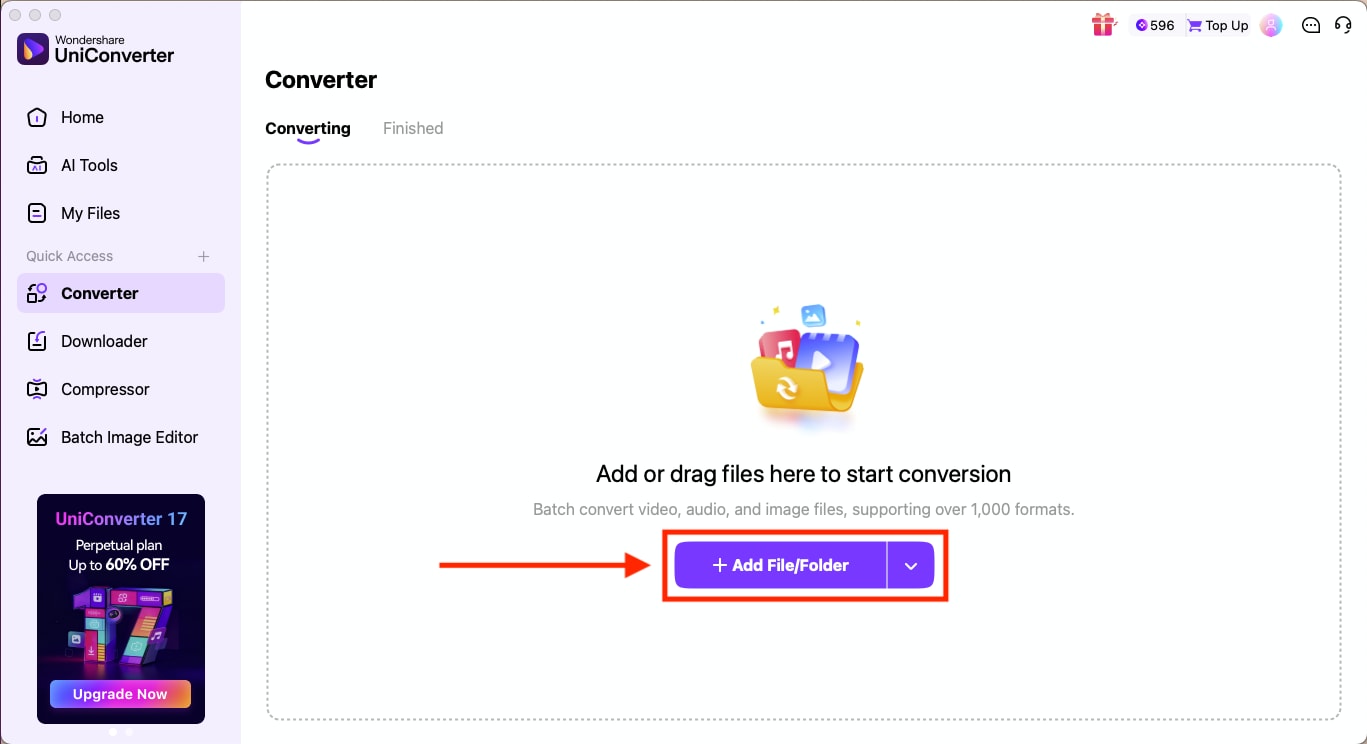 wondershare uniconverter add file