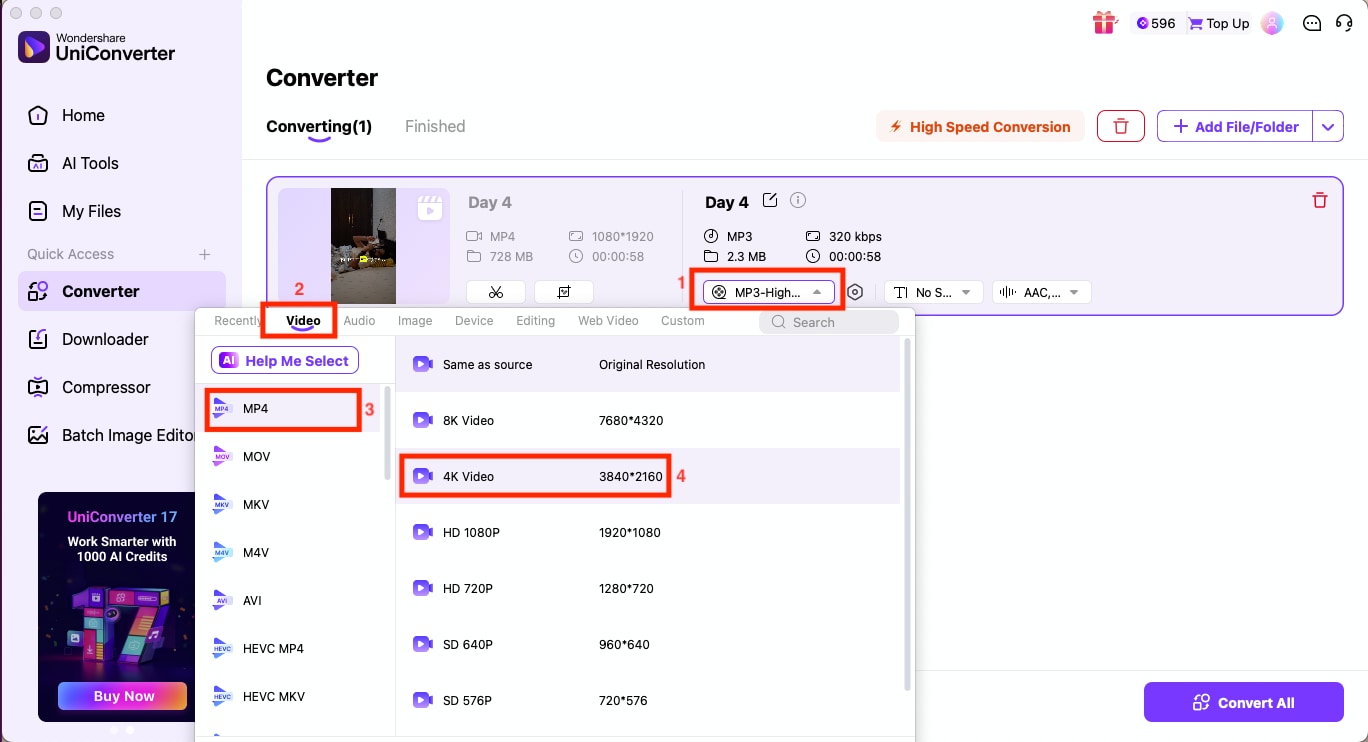 wondershare uniconverter choose 4k