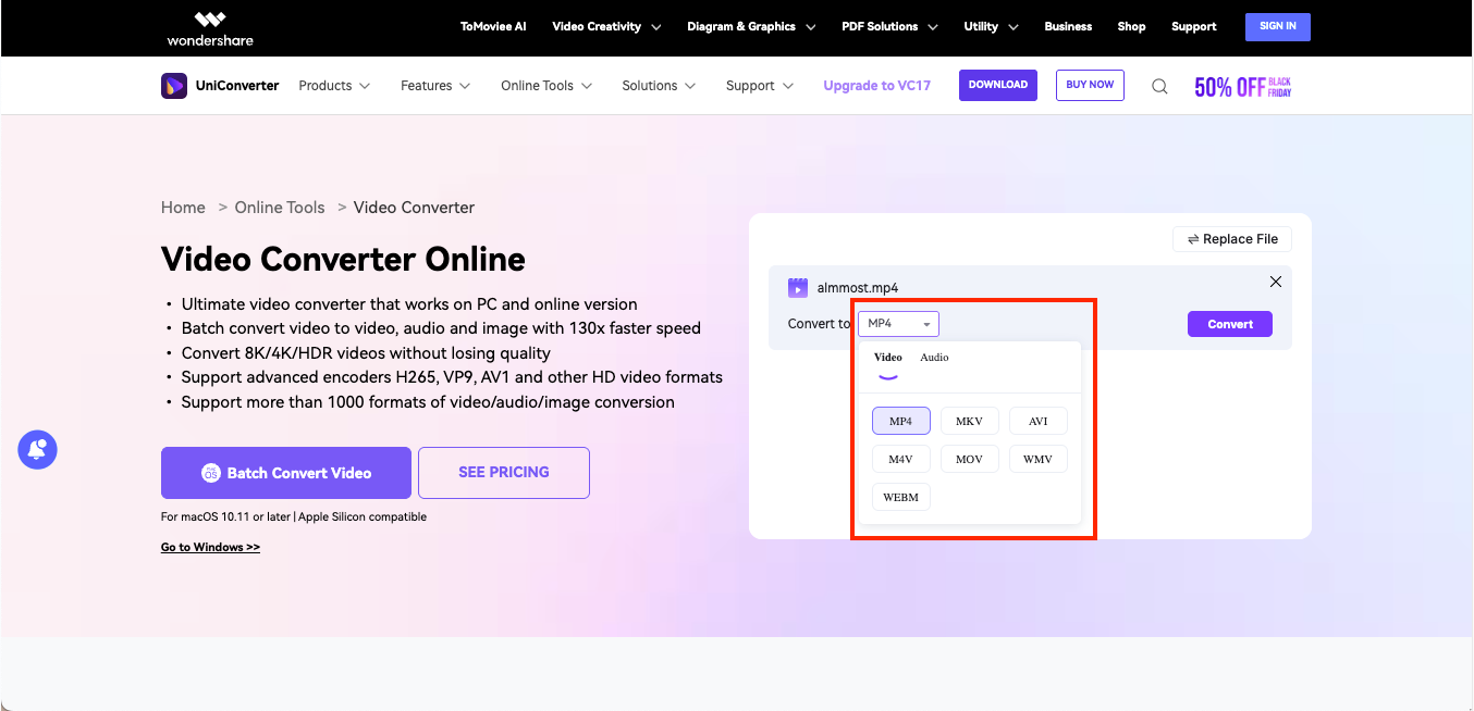 wondershare uniconverter online convert to mp4