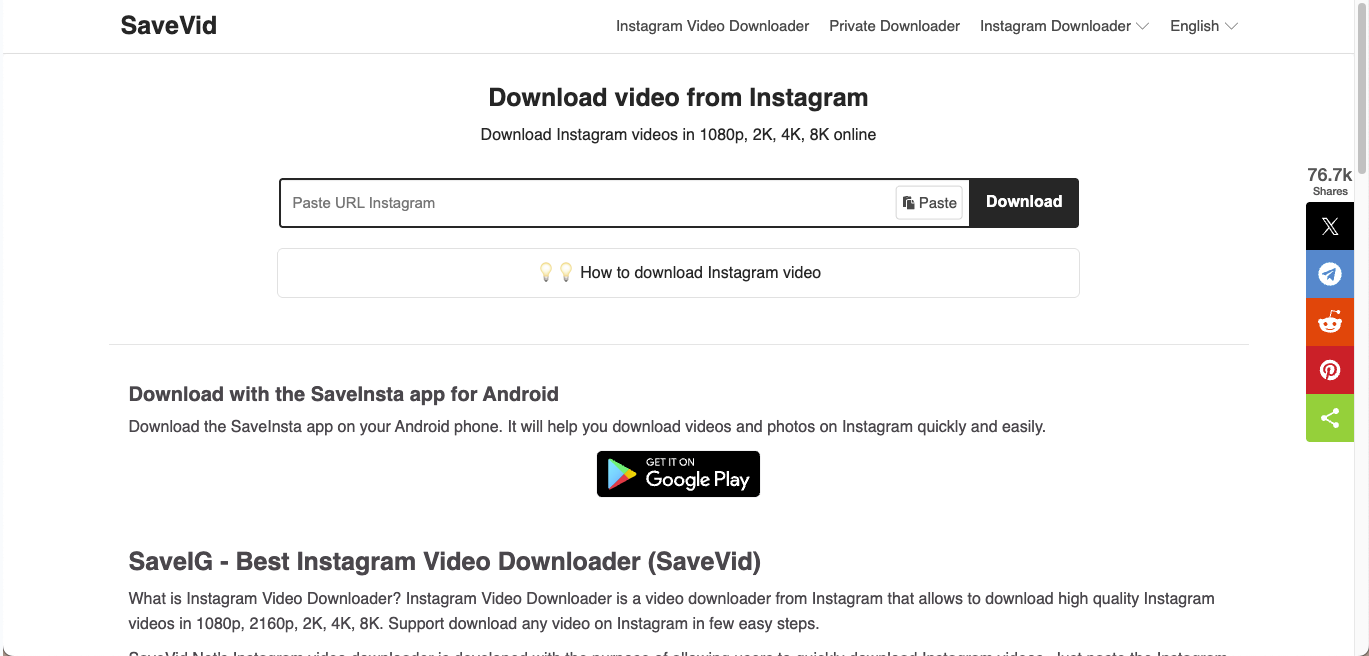 savevidnet online tool for 4k reel download