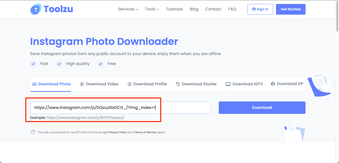 toolzu paste instagram post link