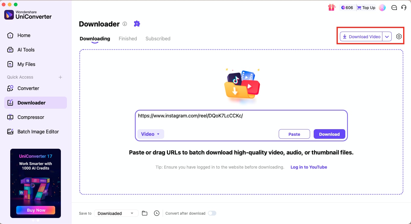 wondershare uniconverter paste link