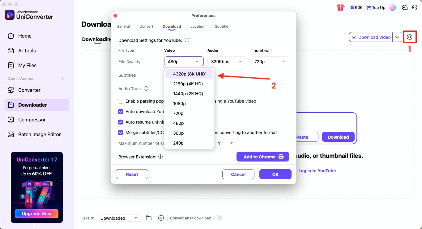 wondershare uniconverter choose video quality