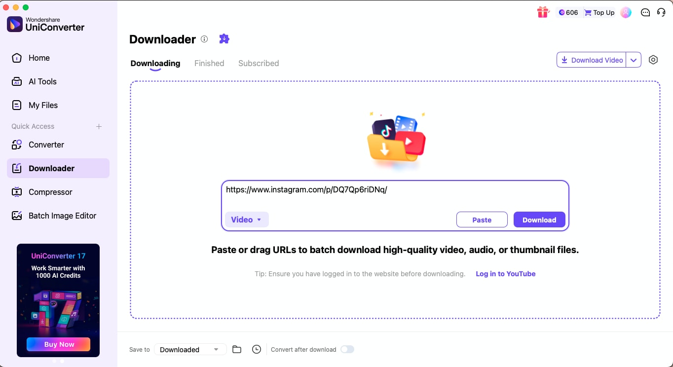wondershare uniconverter paste link