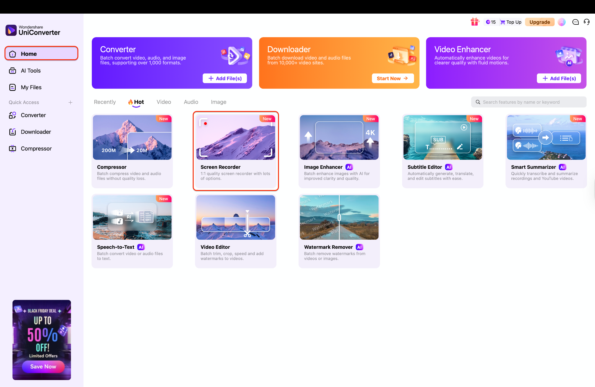 access the screen recorder from home page