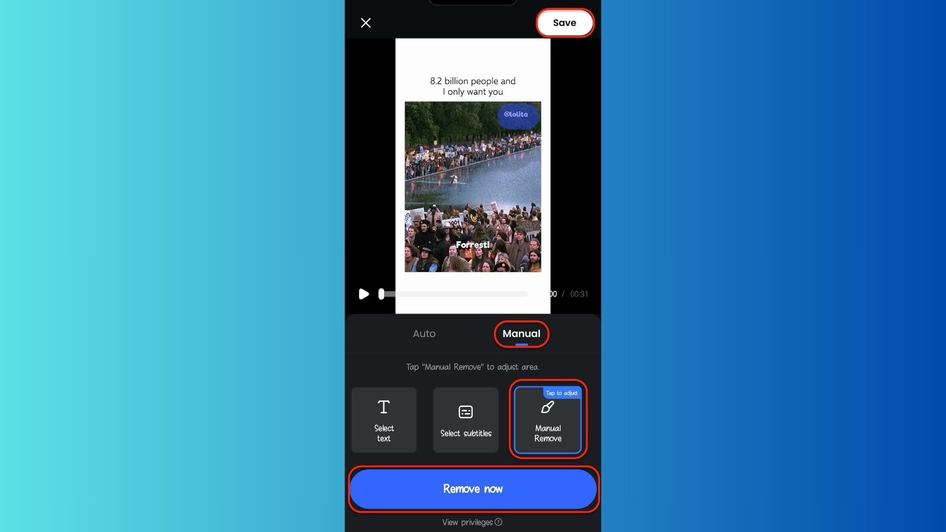 select the manual process and brush the area