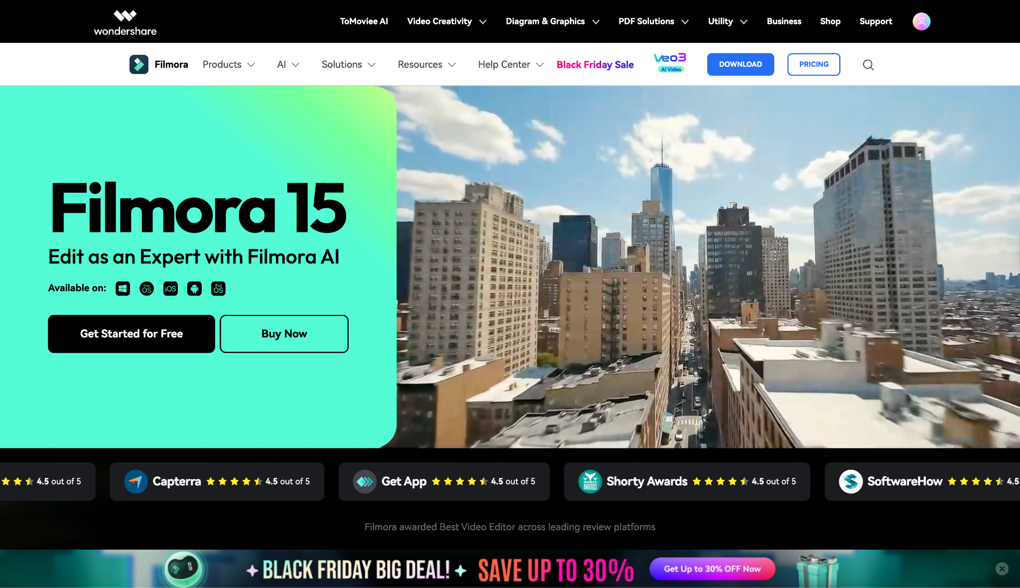 wondershare filmora homepage