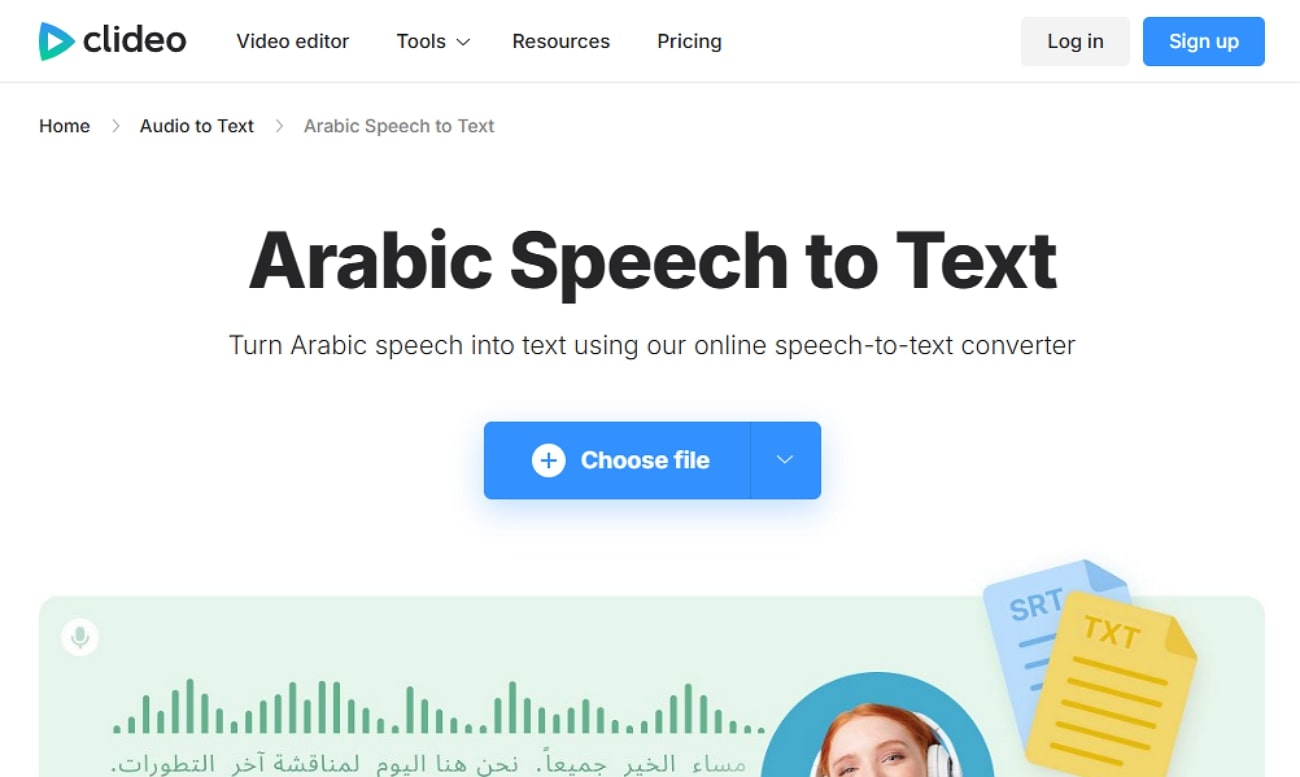 clideo arabic speech-to-text tool