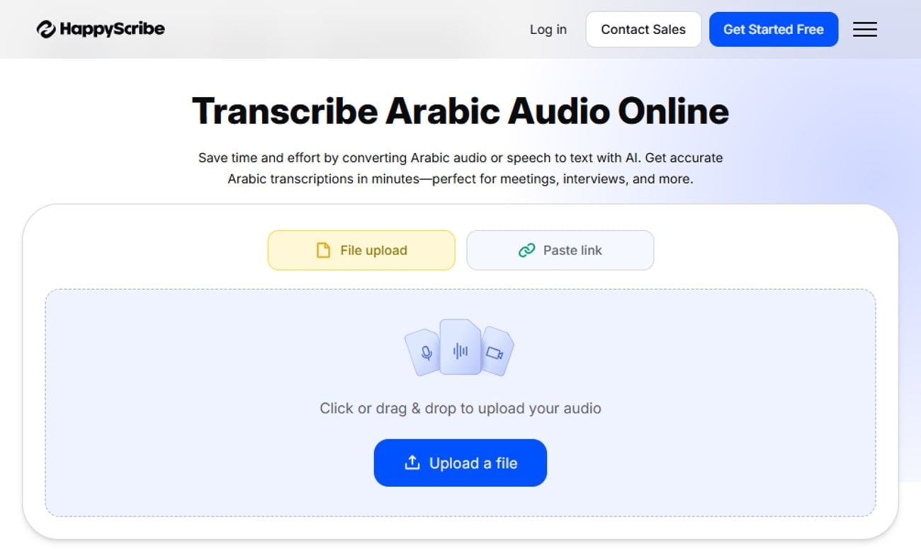 launch happyscribe Arabic audio online tool